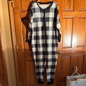 Old Navy Black and White Buffalo Check Women's One-Piece Pajama Romper